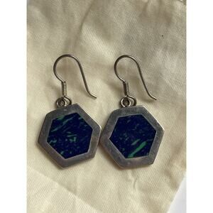 Vintage Sterling Silver Signed tn-50 Texaco mexico Turquoise earrings